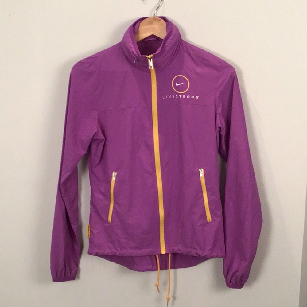 Nike live strong windbreaker. Women. Purple. Hidden hood inside collar. Size S